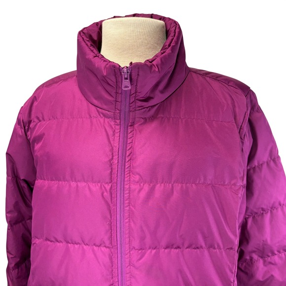 Lands End Down Puffer Jacket Womens XL Tall Magenta Pink Full Zip Pockets - Picture 2 of 15